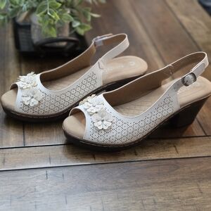 White Floral Heeled Sandals